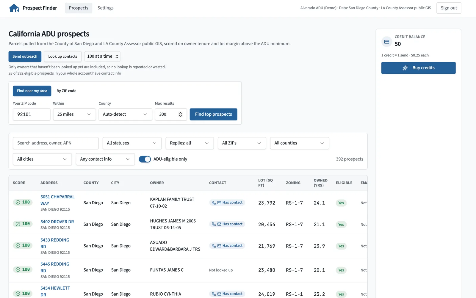 ADU Prospect Finder screenshot 2
